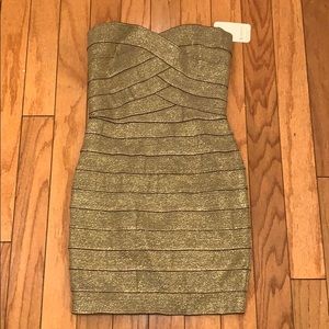 L’atiste gold shiny bandage dress